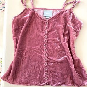 Anthropologie Oversized Crushed Velvet Pink Cut Out Decorative Holiday Camisole